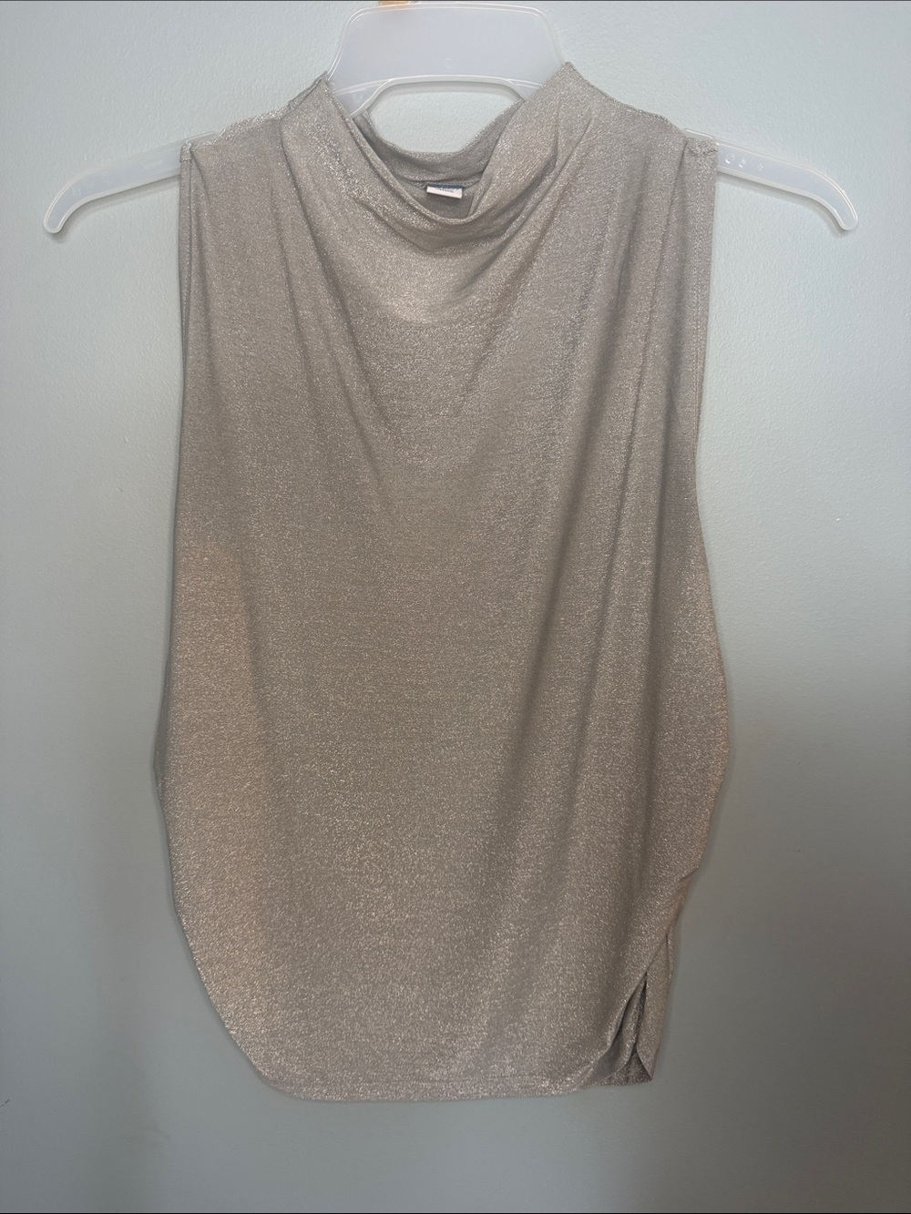 Sleeveless Metallic Mock Neck Women’s Top - Silver Shimmery